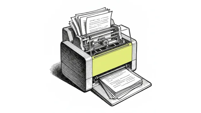 Scattered paper converging through a lens into an ordered stream