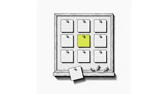 Stacked cards arranged in columns like a work board