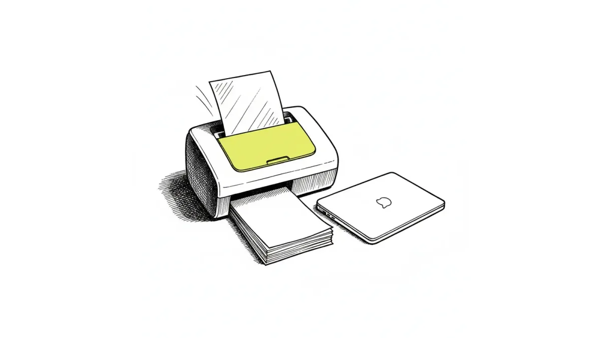 A sheet feeder scanner pulling a page through beside a laptop
