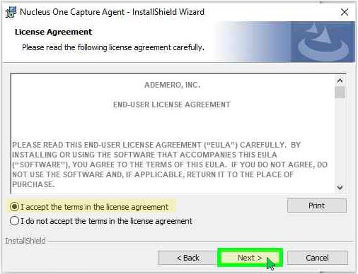 Capture Agent Installation 2, License Terms, Click I Agree. Next